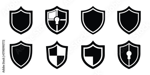 security shield silhouette icon set. Transport symbol and Vector illustration.