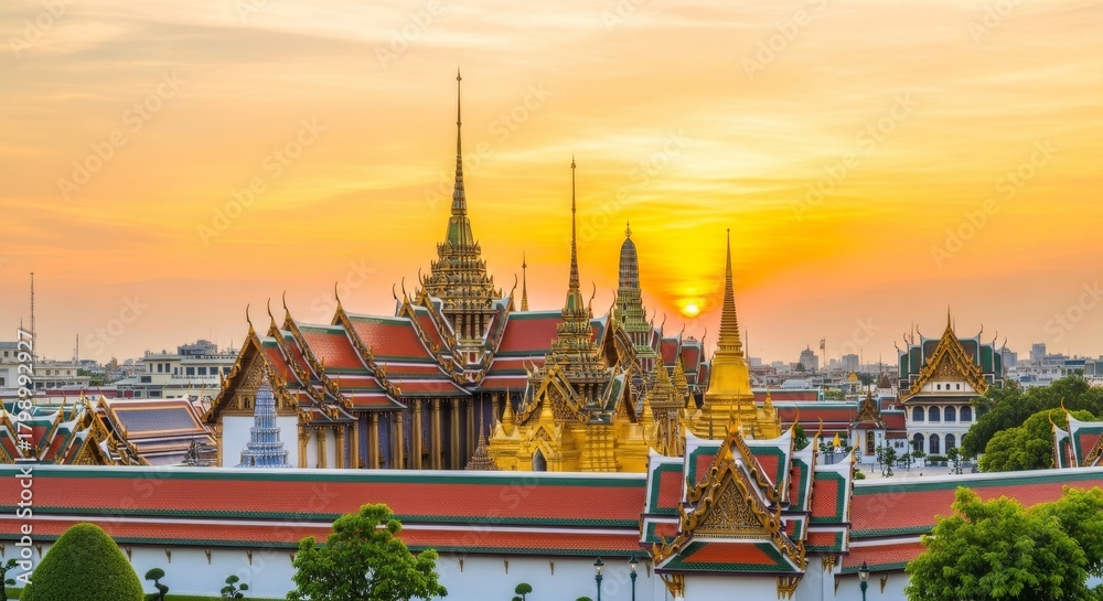 Obraz premium Majestic Thai Temple Architecture at Sunset