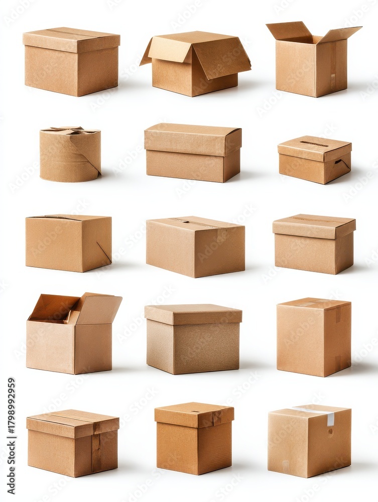 Fototapeta premium collection of various cardboard boxes on white background each one is shot separately no logos no brands ar 34
