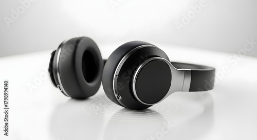 Wireless over-ear headphones with a sleek modern design placed on a clean white surface for listening to music or audio entertainment