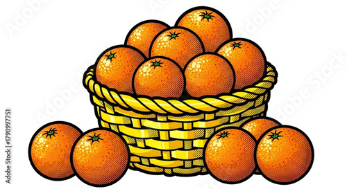 Basket of fresh oranges on white background  