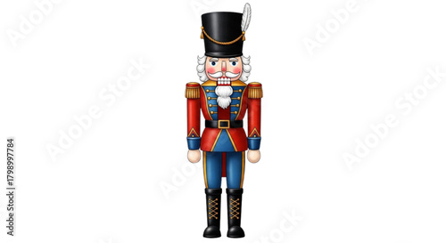 Nutcracker toy soldier in colorful costume for holiday decoration  