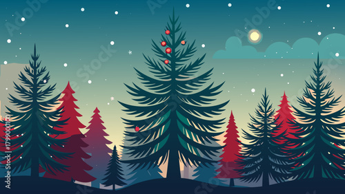 Christmas trees in a winter landscape