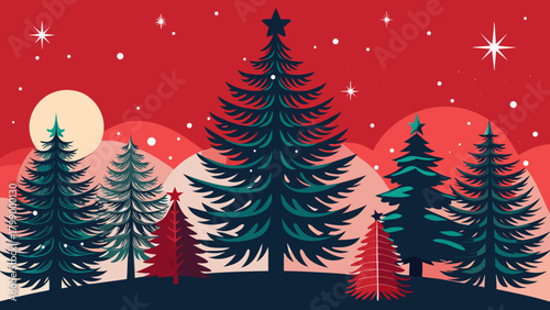 Christmas trees in a red landscape