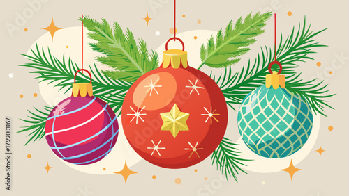 Christmas balls and pine branches design