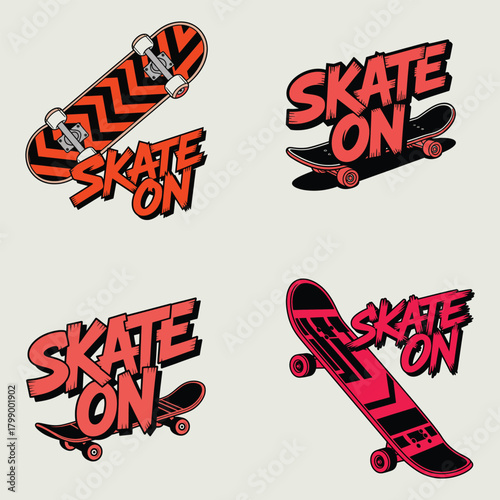 Skateboarding Graphics with Bold Text and Retro Skateboards Keywords: skate, skateboard, skating