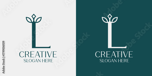 Minimalist letter L logo design with an elegant leaf or sprout motif, ideal for a natural, wellness, or eco friendly brand