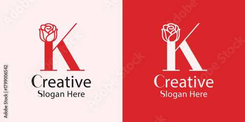 Elegant letter K logo design with a beautiful rose flower icon, perfect for a luxury beauty brand, spa, or floral boutique identity