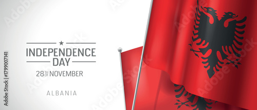 Albania happy independence day greeting card, banner vector illustration