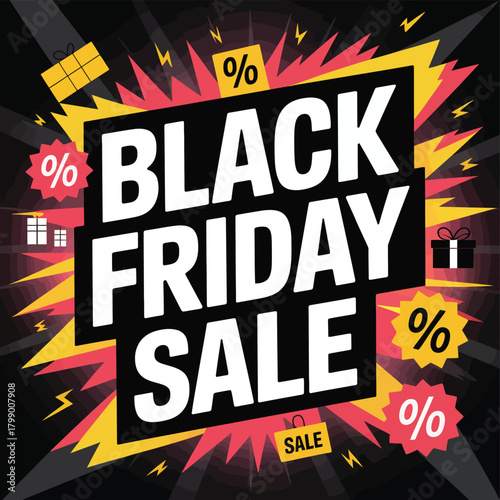 Black Friday Sale With Gift Boxes and Percentage Symbols Keywords: black friday, sale, discount
