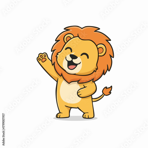 Cute cartoon lion waving hello cheerfully