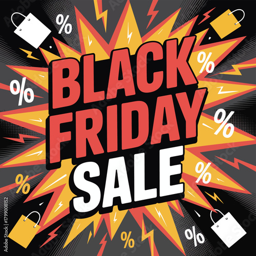 Black Friday Sale With Percentage Signs and Shopping Bags Keywords: black friday, sale, discount