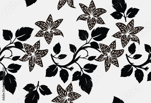Black and white floral motif Batik indonesia