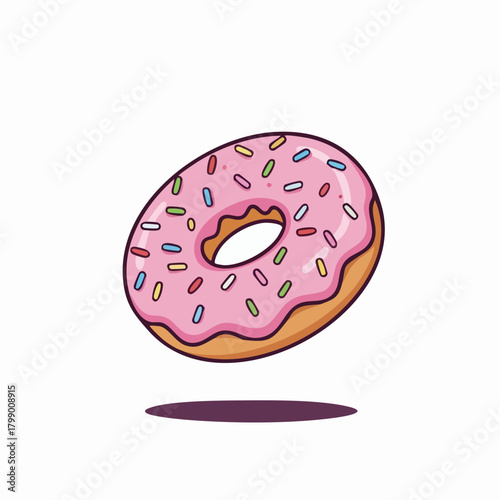 Delicious pink frosted donut with sprinkles floating