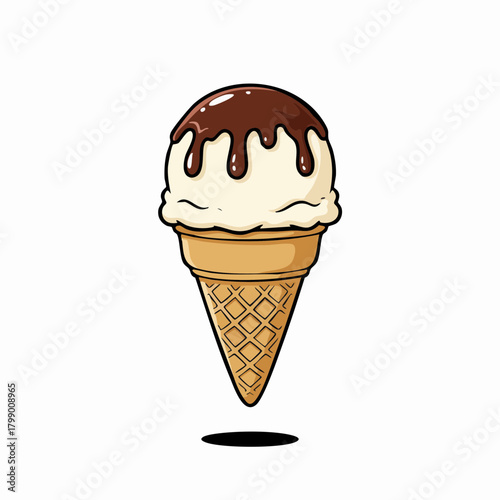 Creamy ice cream cone with rich chocolate topping