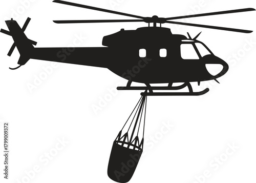 Helicopter silhouette with bucket, aerial firefighting symbol