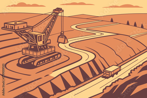 Aerial view of open-pit mine at sunrise, ideal for energy, extraction, or industrial-themed promotions