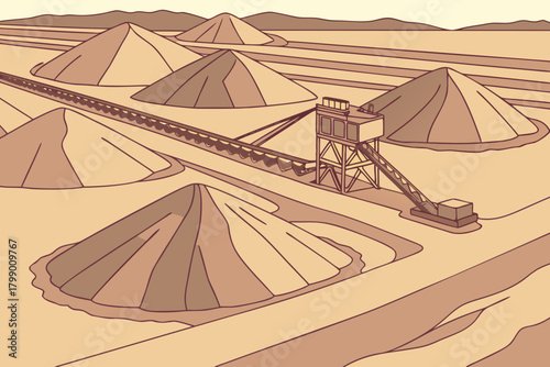 Aerial view of stockpiles of raw minerals, ideal for energy, extraction, or industrial-themed promotions