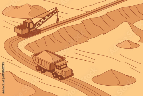 Aerial view of a sand mining site, ideal for energy, extraction, or industrial-themed promotions