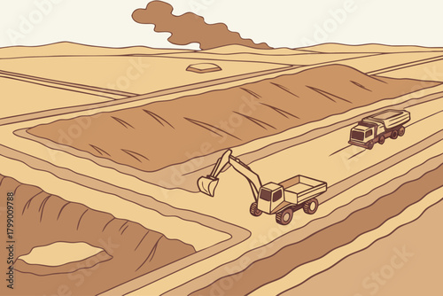 Aerial view of a strip mining site, ideal for energy, extraction, or industrial-themed promotions