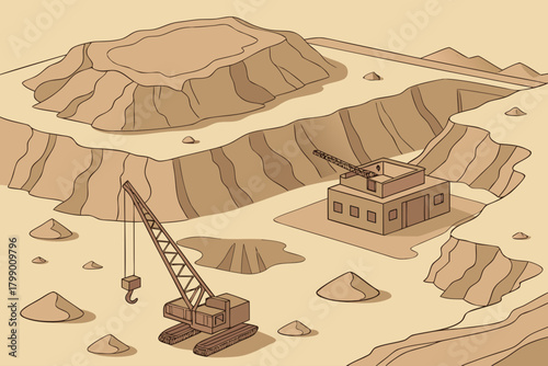Aerial view of arid desert mining operation, ideal for energy, extraction, or industrial-themed promotions