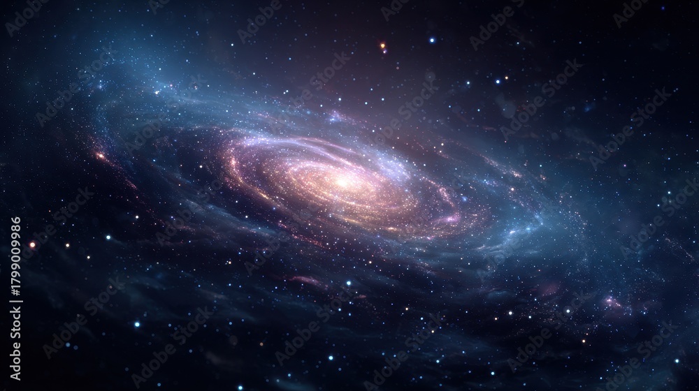 Fototapeta premium Vivid spiral galaxy swirling with stars and cosmic dust in the vast universe