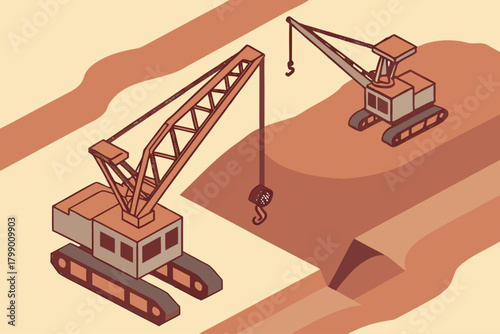 Aerial view of industrial cranes at a mine, ideal for energy, extraction, or industrial-themed promotions