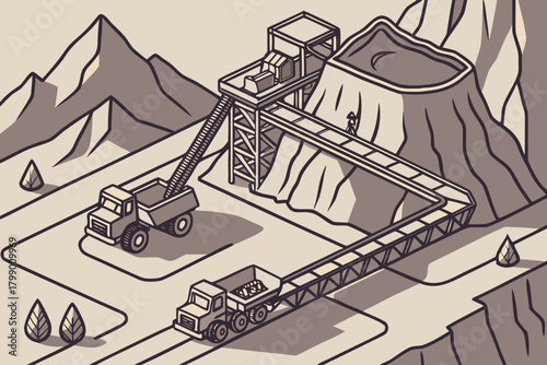 Aerial view of mountain mining operations, ideal for energy, extraction, or industrial-themed promotions