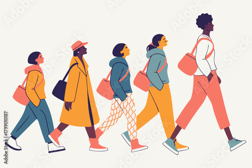 Vibe shift crowd changing style, modern flat illustration style