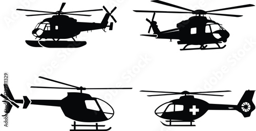Helicopter silhouette set for military and aviation use