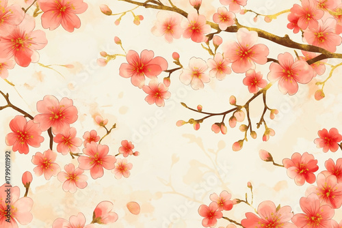 Elegant Japanese Sakura Watercolor Pattern in Soft Pink Floral Design