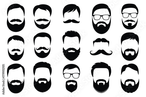 Collection of diverse beard and mustache styles for men