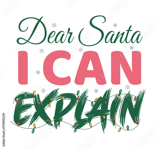 Funny Christmas T-shirt Quote "Dear Santa I Can Explain"