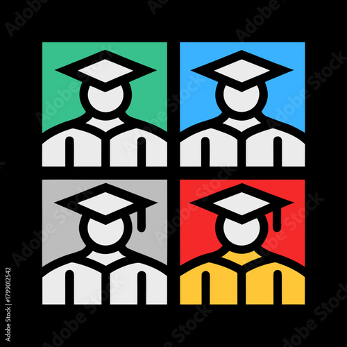 A group of graduates stand together in their caps and gowns, celebrating their achievement, with the word grads in the background isolated on