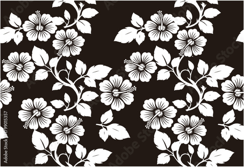 Black and white floral motif Batik indonesia