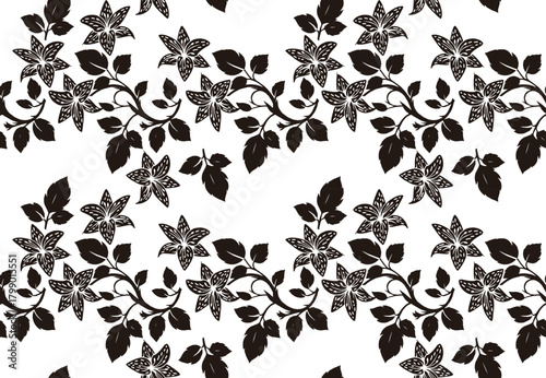 Black and white floral motif Batik indonesia