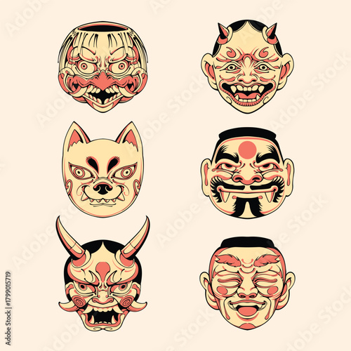 Japanese mask set vector design vector illustration