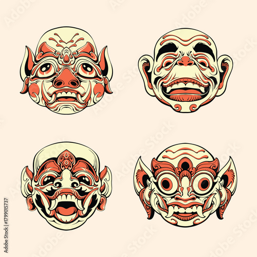 Japanese mask set vector design vector illustration