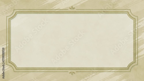 レストランのメニューボード風のオシャレなフレームと筆が走る手描き風の背景/カーキ