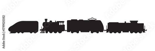 a collection of train silhouettes on a white backdrop

