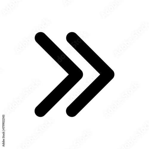 Black double right arrow icon illustrating fast forward, next, or skip functions in digital media players and web interfaces.