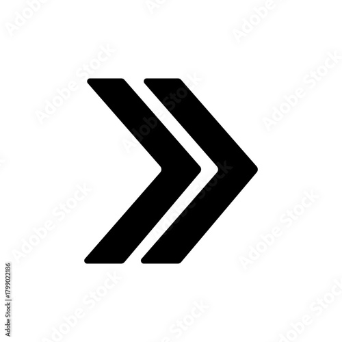 Double right arrow icon for fast forward, next, and skip navigation in digital interfaces and web design, simple black symbol