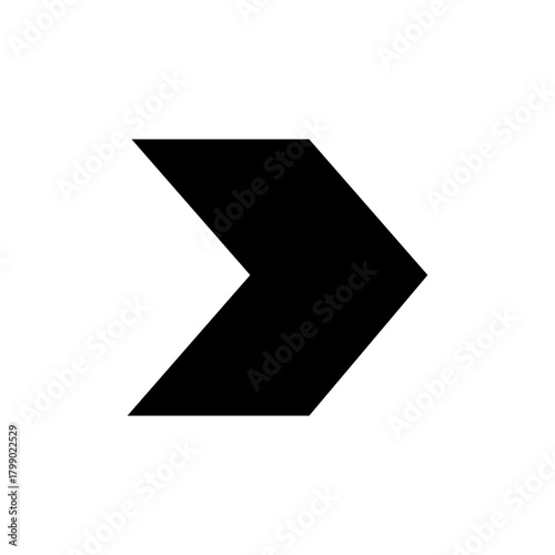 Black solid bold right arrow graphic pointing forward, indicating direction, next, play, or continue icon on a white background