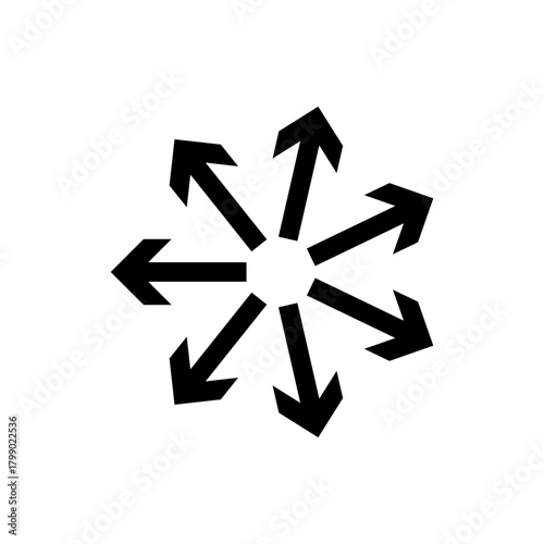 Simple black arrows fanning outwards from a central point, illustrating expansion, diversification, options, spread, and growth vector