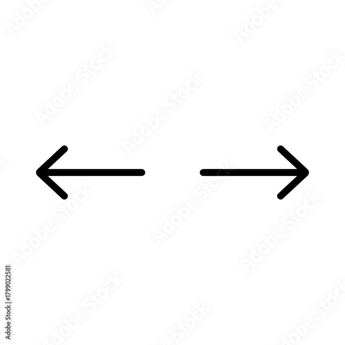 Left and right pointing black outline arrows symbol on white background representing direction, choice, movement, contrast, and comparison concept