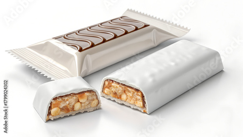 Protein Energy Bar with Nut Filling – White Wrapper Packaging for Snacks, Chocolate & Nutrition Bars
