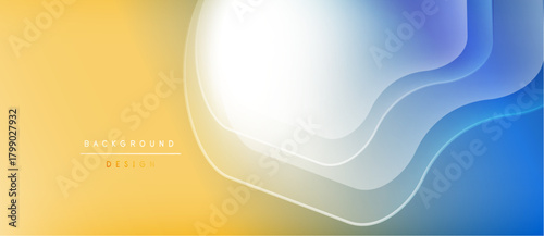 Abstract gradient background. Smooth flowing shapes blend yellow, white, blue hues. Minimalist design suitable for digital projects.