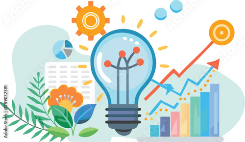 Dynamic light bulb illustration symbolizing innovation transformation and the birth of a brilliant new idea with vibrant colors and abstract elements