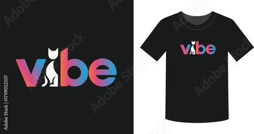 Vibe cat logo on black shirt design art