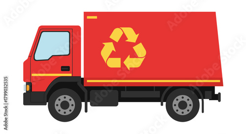 Red Recycling Truck with Yellow Recycle Symbol Eco Friendly Waste Management american football